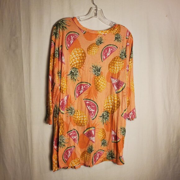 Now N Forever Watermelon/Pineapple Long Slv Cutout Neckline Orange Blouse Sz 2X - Picture 9 of 10